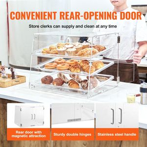Vetrina commerciale in acrilico a 3 livelli per pasticceria da forno per vetrina con accesso alla porta posteriore ripiani rimovibili per ciambelle fresche - Product Image 5