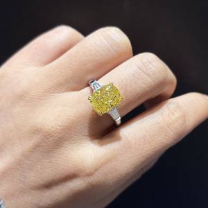 Women's 10K 14K 18K White Gold Gold Plated RADIANT Cut CVD Lab Grown Fancy Yellow <b>Diamond</b> Luxury Engagement <b>Ring</b> - Product Image 4