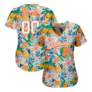 Camiseta de Béisbol Vibrante Personalizada con Diseño de Patrón 3D Blanco y Naranja, Manga Corta, Sublimada, con Dobladillo Redondeado y Botones Completos - Product Image 2