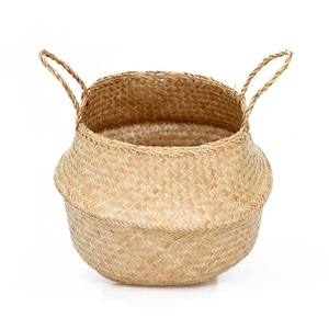 Panier à ventre rond tissé en jonc de mer, corbeille naturelle pour rangement, pour le linge, le pique-nique, couverture de Pot de plantes, livraison gratuite - Product Image 1