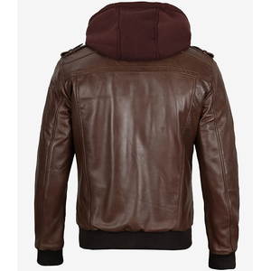2026 OEM Best Selling <b>Brown</b> Cowhide <b>Leather</b> <b>Jacket</b> For <b>Men's</b> Hood Collar Zipper Pockets 100%High Quality Low MOQ Fashion <b>Jackets</b> - Product Image 2