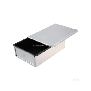 Molde para Pan Cuadrado Antiadherente de Aluminio de Grado Alimenticio ATLAS STAR de 110 g con Tapa Negra para Cafetería, Panadería - Product Image 1