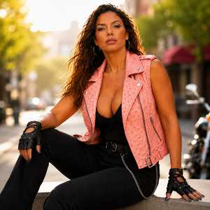 Gilet sexy pour femme en cuir style moto, respirant, crocheté, col en V, coupe ajustée, fermeture éclair, ceinture, collection été 2026 - Product Image 5