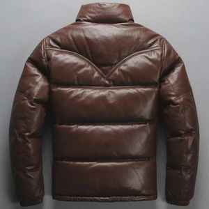 Veste matelassée élégante en cuir véritable, à capuche, avec fermeture éclair, design décontracté pour l'hiver, respirante, confortable, chaleur superposée - Product Image 2