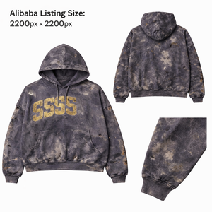 Sudadera con capucha de forro polar personalizada, desgastada, rasgada y bordada, 100% algodón, oversize, vintage, con lavado ácido, estampado DTG, estilo Harajuku Streetwear, corte holgado - Product Image 2