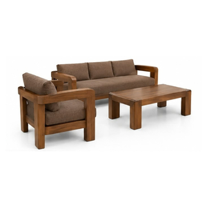 Solid Teak <b>Wood</b> <b>Sofa</b> and Armchair Set with Rectangular Coffee Table for Hotel Lounge and Living Room Furniture - Product Image 2
