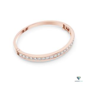 3.465 CT Rose <b>Gold</b> Round Lab Grown Diamond Channel Set <b>Bangle</b> Bracelet in 14K 18K <b>Solid</b> <b>Gold</b> - Product Image 3