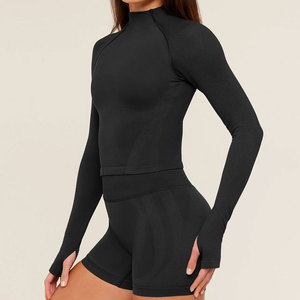 Camiseta de Yoga de Manga Larga para Mujer, de Alta Calidad, con Cuello Alto, Orificios para Pulgares, Transpirable, Antipilling, para Entrenamiento y Gimnasio - Product Image 4