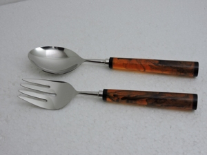 Cuillère et fourchette à salade en acier inoxydable avec manche en résine, ensemble de vaisselle design pour cuisine, maison, restaurant, collection - Product Image 2