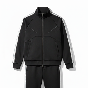 Custom Design Men's <b>Flannel</b> Woven Sporty Autumn <b>Jacket</b> and Pants Suit High Quality Plus Sized Stripe Zipper Fly Stand Collar - Product Image 5