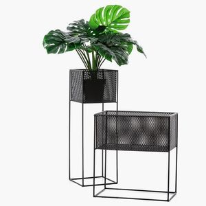 Soporte moderno para macetas de hierro negro con diseño perforado para plantas de interior, estilo minimalista, acabado con recubrimiento en polvo. - Product Image 1