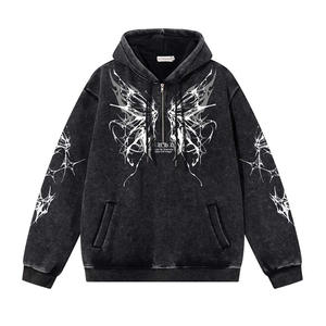 Manteau d'hiver personnalisé pour homme en polaire polyester/coton anti-boulochage, à capuche zippée, délavé à l'acide, coupe longue et oversize, imprimé numérique - Product Image 1