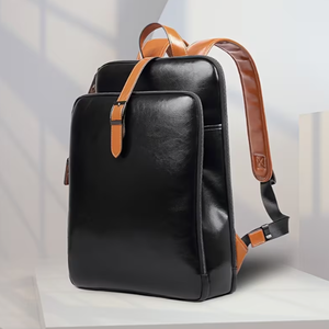 Leather <b>Backpack</b> <b>Black</b> With Brown Straps <b>Men</b> Women Daily Use Travel Bag Multi Pocket Design Classic Leather <b>Backpack</b> with - Product Image 4