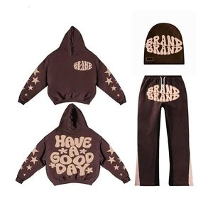 ชุดเซ็ตเสื้อฮู้ดดี้พิมพ์ลายพัฟฟ์และกางเกงจ็อกเกอร์สำหรับผู้ชาย ชุดวอร์มแทรคสูท 2 ชิ้น ผลิตตามสั่ง - Product Image 1