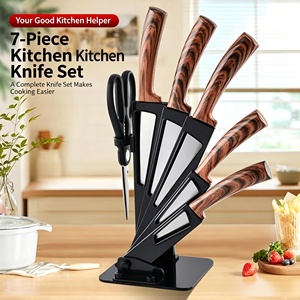 Juego de cuchillos de cocina de 7 piezas con soporte giratorio para cuchillos, precio de fábrica, venta al por mayor, en stock, mango de PP con textura de madera, OEM, ODM, cuchillo de chef - Product Image 5