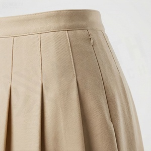 Women Pleated A-Line Skirt Knee-Length Solid Color Regular Waist Woven Polyester Cotton Comfortable All Seasons Style - Product Image 5