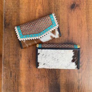 Nouvelle arrivée usiné à la main sculpture portefeuille pochette coque de téléphone élégant portefeuille pour femmes multi-usages Western léopard fourrure cuir portefeuilles - Product Image 5