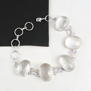 925 Sterling Silver Plated Clear Quartz Link <b>Bracelet</b> Handcrafted Natural Gemstone Oval <b>Stone</b> Chain <b>Bracelet</b> Jewelry for Women - Product Image 6