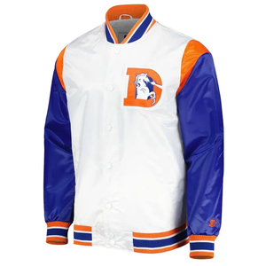 Duke Blue Devils White Winter Casual Puffer <b>Jacket</b> Men's Preppy Style <b>Zipper</b> Front Orange Blue Accents Floral Turn-down Collar - Product Image 1