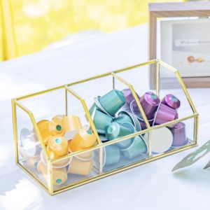 Wholesale Luxury Glass Brass Tabletop <b>Storage</b> Organizer <b>Box</b> for Weddings and Home Decorations - Product Image 1