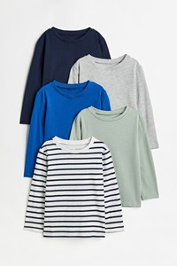 Camiseta de manga larga con cuello redondo de algodón 100% para niños pequeños, camiseta a rayas y lisa con logotipo personalizado, Camiseta cómoda y duradera para niños pequeños - Product Image 2
