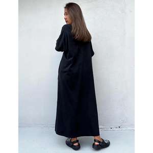 Vestido Maxi Kaftan Negro Estampado Ecológico para Mujer, Corte Holgado con Estampado Animal Abstracto, Manga Corta, Ropa Casual para Vacaciones - Product Image 4