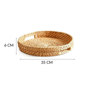 Elegante Bandeja Decorativa de Ratán de Alta Calidad con Asas, Diseño Estilo Mediterráneo - Product Image 5