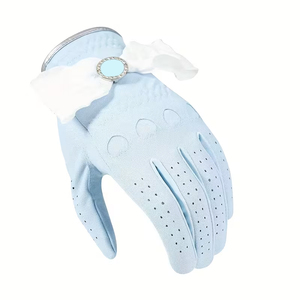 <b>Light</b> Blue PU Leather Golf Gloves With White And Heart Embossing For Women Breathable Design - Product Image 3