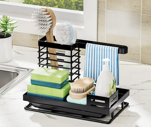 Estante Metálico Plegable y Apilable de un Solo Nivel para Esponjas de Fregadero, Organizador de Esponjas, Cepillos y Toallas de Cocina con Drenaje - Product Image 1