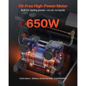 Compressore d'Aria Senza Olio Ultra Silenzioso 1HP 2.2 CFM@90PSI con Serbatoio in Acciaio da 4.6 Galloni, Pressione Massima 120PSI, 80dB - Product Image 2