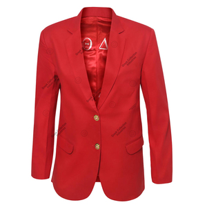 Blazer Personalizado de la Hermandad Delta Sorority DST para Hombre, Cierre de un Botón, Logotipo Bordado, Manga Larga, Accesorios Griegos, Rojo, para Eventos - Product Image 1