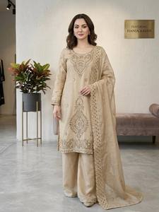 Traditional Embroidery Work <b>Kurta</b> Pant Set with Dupatta | Indian Festive Wear Outfit - Product Image 3