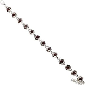Pulsera clásica de plata de ley 925 con gema de granate, engaste de flor y cadena de eslabones para mujer, joyería fina para uso diario. - Product Image 1