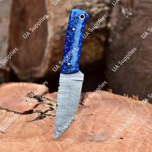 Couteau de chasse et de camping industriel DIY en acier Damas à lame pleine, manche en époxy, fourreau en cuir, forgé à la main, OEM ODM - Product Image 5