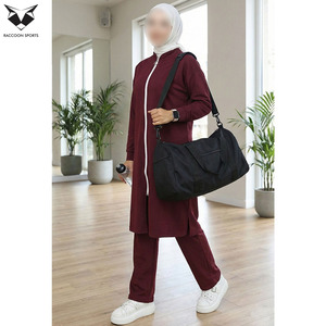 Custom Women <b>Modest</b> Solid Casual Tracksuit Full Zip Longline Hoodie and Joggers <b>Set</b> Islamic Sports 2 Piece Muslim Gym Suit - Product Image 3