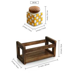 HotSelling Ceramic Storage Jar <b>Set</b> Wooden Stand Airtight Lid Kitchen Organizer Modern Check Design Durable Food Safe - Product Image 3