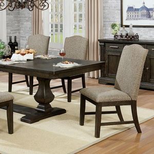 Set di 2 Sedie da Pranzo in Stile Transizionale con Telaio Color Espresso, Seduta Imbottita, Schienale con Finitura a Borchie in Tessuto Grigio Caldo - Product Image 2