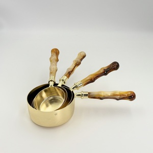 Long Resin Handle Measuring Scoop Set 202 Stainless Steel Coffee Spoon Powder Wood Coffee Scoops Measuring Spoon for Baking - Product Image 1