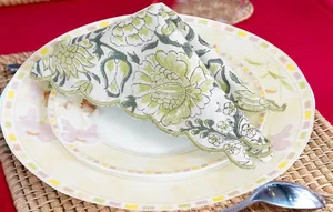 Nappe de table brodée en coton pur, faite à la main, imprimée au bloc, couleur verte, personnalisable, haute qualité, prix imbattable, en promotion - Product Image 2