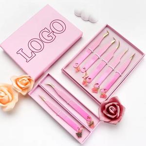 Morje Surgical Eyelash Tweezers Set <b>Pink</b> Color Custom Logo <b>Box</b> Packaging Smooth Tips for Beauty Use - Product Image 6