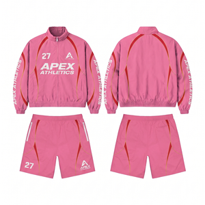 380 GSM Premium Polyester Fleece Color Block Tracksuit Set Custom Tackle Twill Logo Windbreaker Shorts for Men - Product Image 4