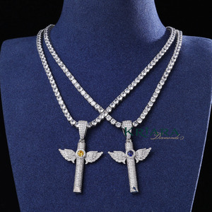 Moissanite <b>Angel</b> Wing Cross Pendant 925 Silver Rhodium Plated Hiphop Party Luxury Unisex Jewelry - Product Image 1