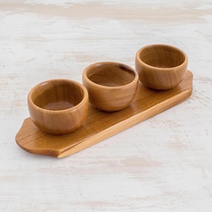 Ensemble de plats à sauce en bois assaisonnement alimentaire condiments en bois avec plateau ensembles de récipients à condiments naturels - Product Image 3