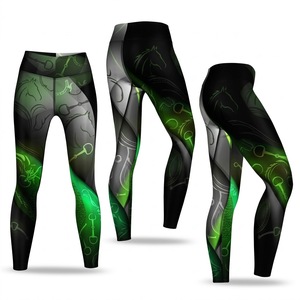 Leggings d'équitation noirs taille haute pour femme, longueur intégrale, avec bande latérale et imprimé cheval par sublimation, haute qualité - Product Image 3