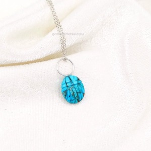 Natural <b>Copper</b> Turquoise Scarab Carving Necklace 925 Sterling Silver Gemstone Jewelry Turquoise Charm Wholesale Bulk For Women - Product Image 4