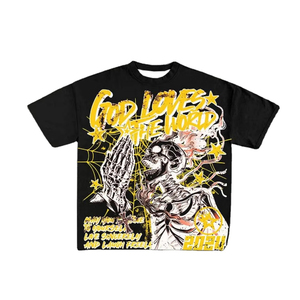 เสื้อยืดปักลายหัวกะโหลกด้านหน้าแบบยูนิเซ็กซ์ ผ้าฝ้าย 100% 220GSM เนื้อผ้านุ่ม ระบายอากาศได้ดี คุณภาพสูง สไตล์วินเทจ สตรีทแวร์ - Product Image 2