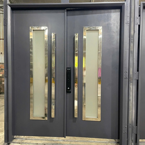 Modern Commercial Style Wrought Iron Entry Door Glass Panels Stainless Steel Waterproof <b>Sliding</b> Security Design Luxury Homes - Product Image 3