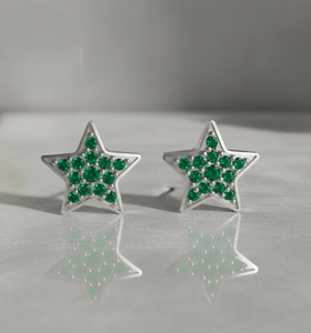 14KT Gold Natural <b>Emerald</b> Star <b>Stud</b> Earrings - Product Image 1