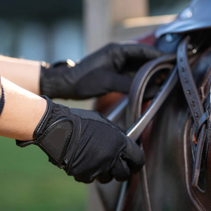 Micro Polyester Fleece Black Professional Equestrian Riding Gloves Breathable with Non-Slip Silicone Custom Design and Packing - Product Image 4