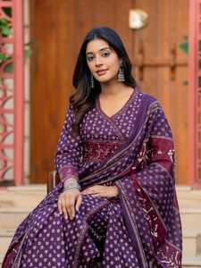 Traje Salwar Kameez Anarkali de Algodón para Mujer, Estampado Ajrakh, Estilo Tradicional, Largo hasta el Tobillo, Corte Regular, Estilo Casual de India y Pakistán - Product Image 2